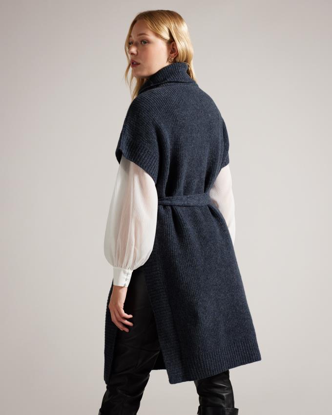 Manteau Ted Baker Engineered Knit Funnel Neck Cape Bleu Marine Femme | DDD-23236869